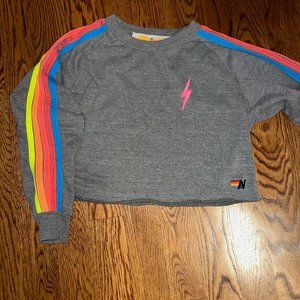 AVIATOR NATION cropped crewneck neon lightning bolt
